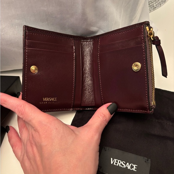 Versace Burgundy Quilted Wallet with Gold Medusa - Picture 6 of 11